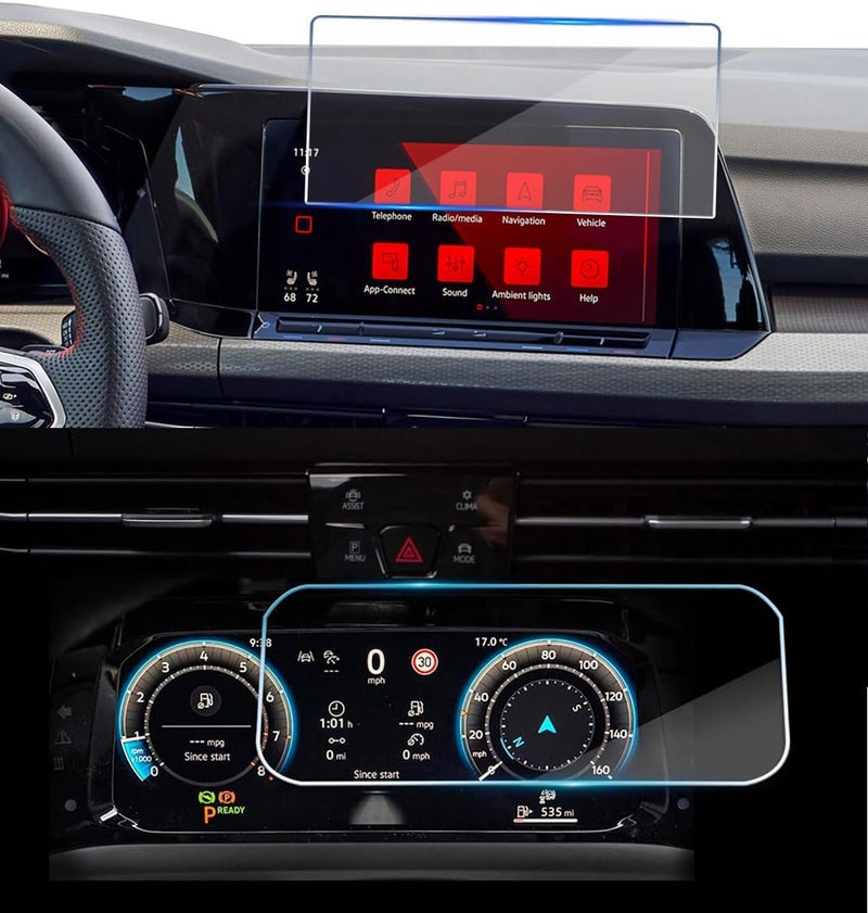 VIAROOM 2 Pack Screen Protector For Volkswagen Golf GTI/R (MK8) 2022-2024,10" Infotainment Screen & Instrument Cluster Tempered Glass Film For VW Golf 8 2024 2023 Accessories - Image 1